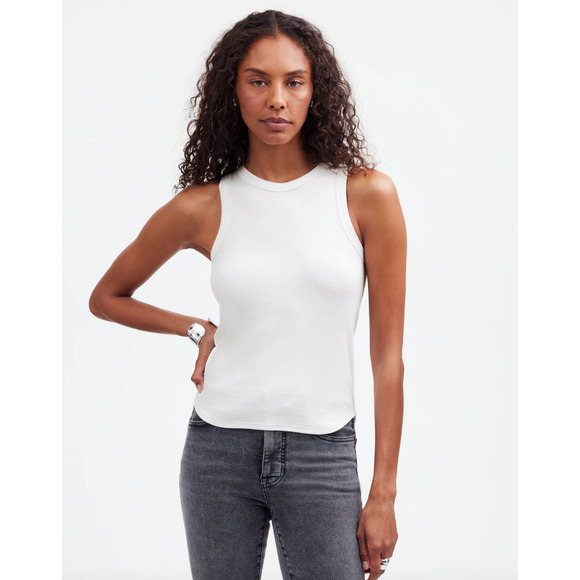 Madewell Regenerative Cotton Ribbed Cutaway Tank Top Basics White XXL NWT - Picture 1 of 12